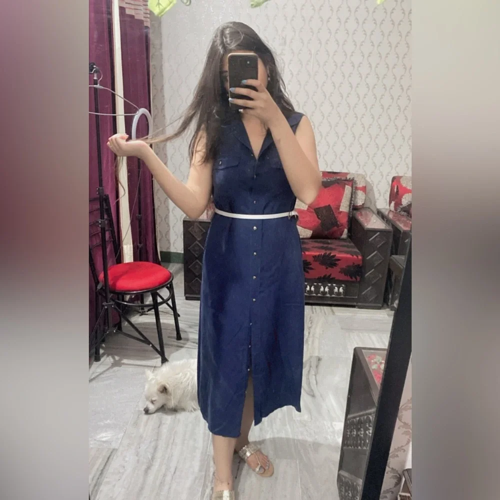denim long dress( fade blue with white strands) - Picture 8 of 16